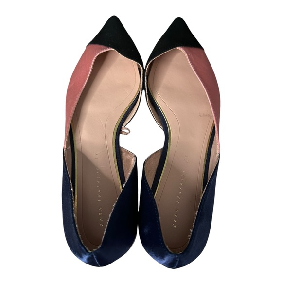 Zara Trafaluc Colorblock Satin Pointed Toe Flats Black Pink Blue Size 39 US 8 - Picture 9 of 14
